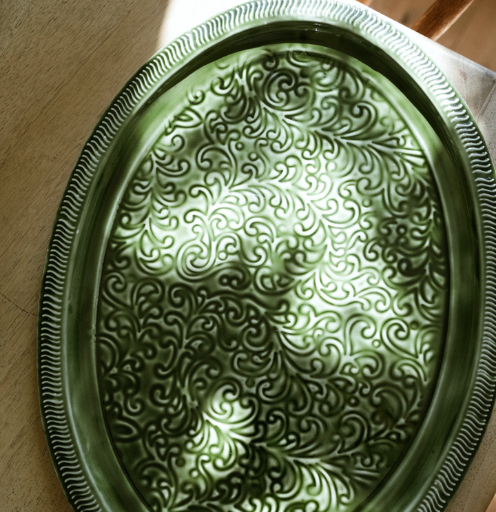 Oval Enamel Platter - Forest