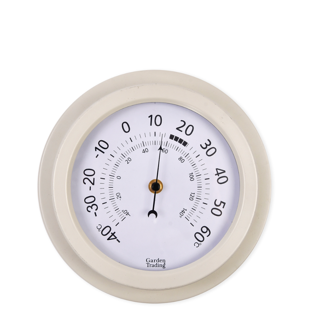 Indoor Outdoor Thermometer Clock - Cream