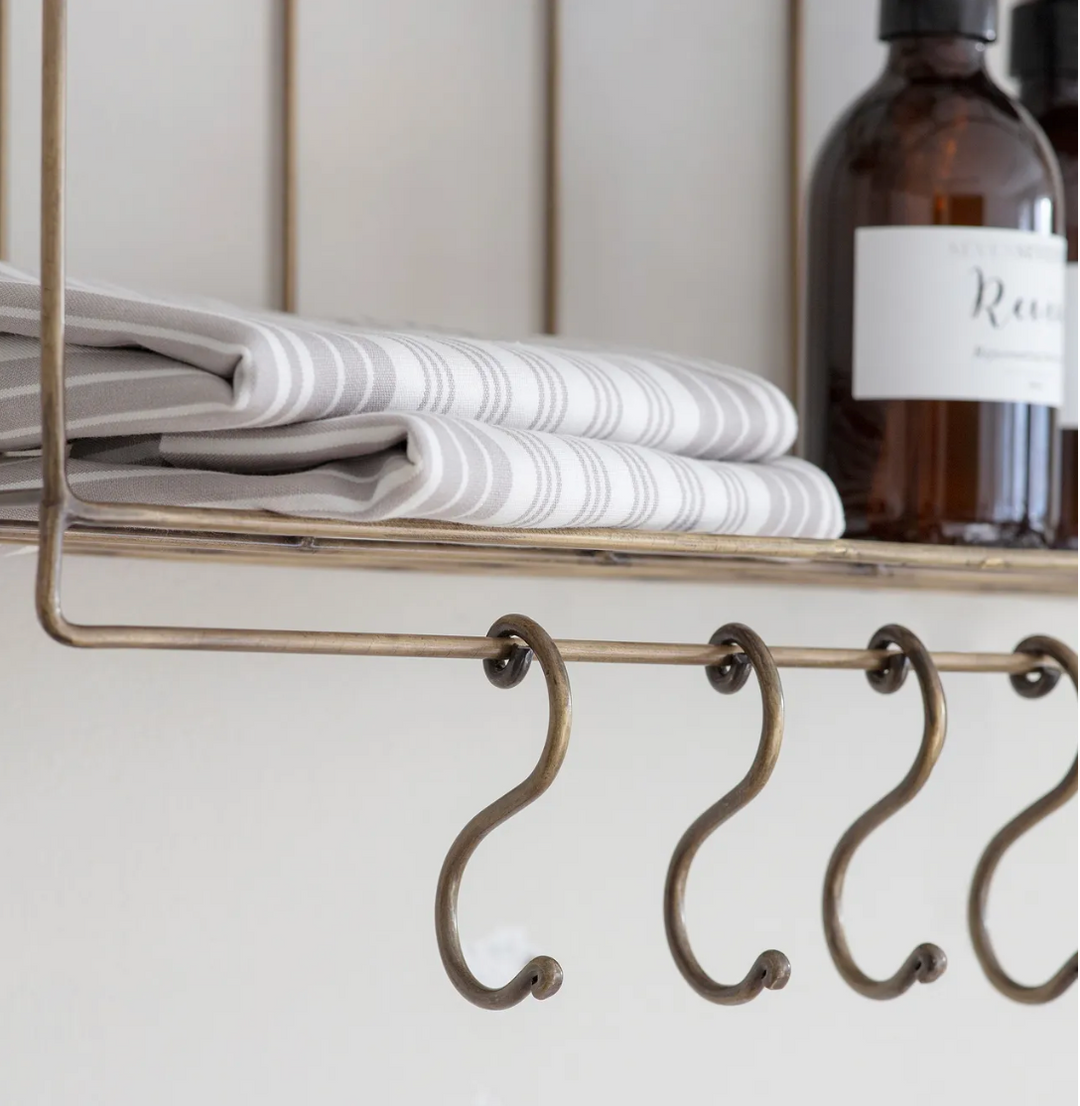 Metal Wall Rack With Hooks - Antique Brass