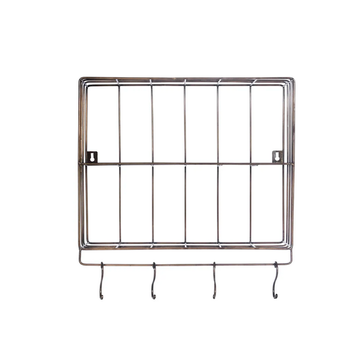 Metal Wall Rack With Hooks - Antique Brass