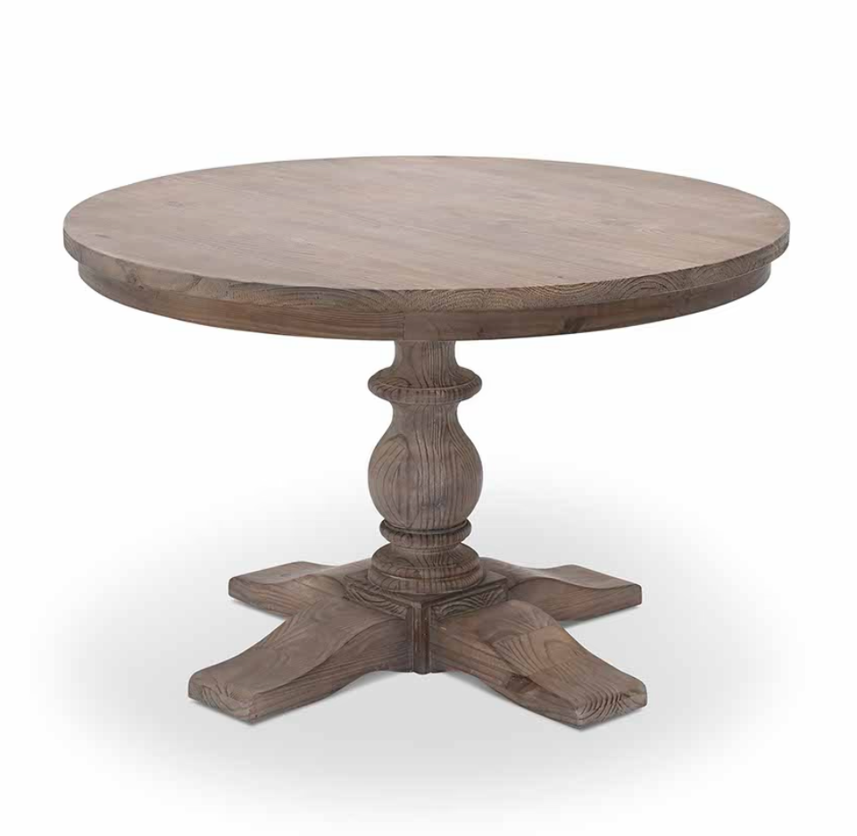 Natural Reclaimed Pine Round Dining Table – Farmhouse