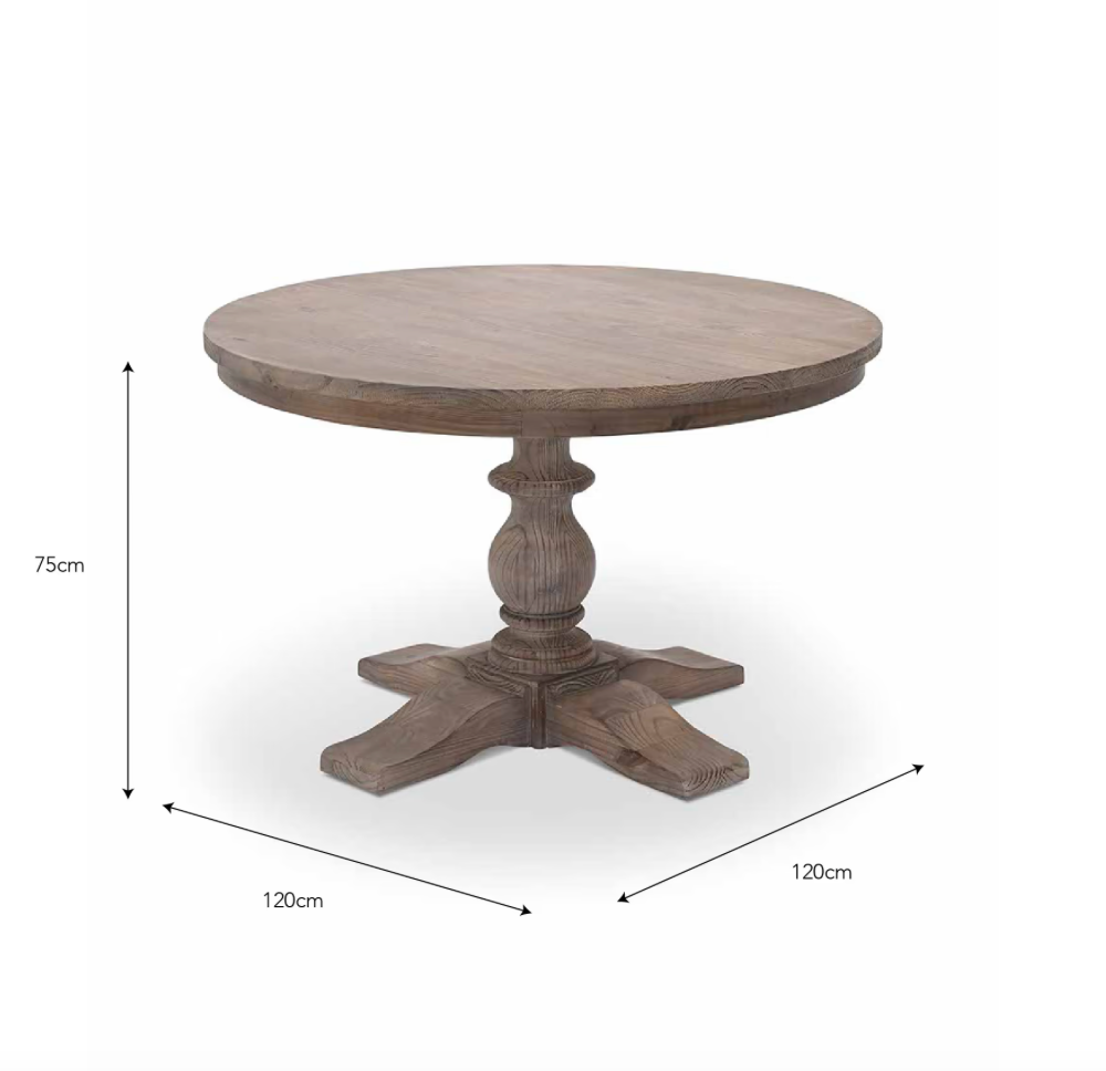 Natural Reclaimed Pine Round Dining Table – Farmhouse