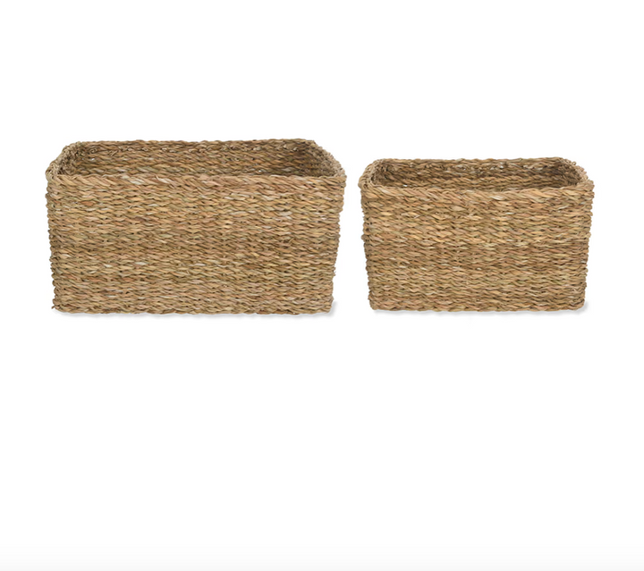Natural Brading Rectangular Baskets - Set Of 2