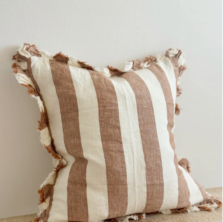Ellenvale - Ruffled Linen Cushion Cover - Rust Wide Stripe