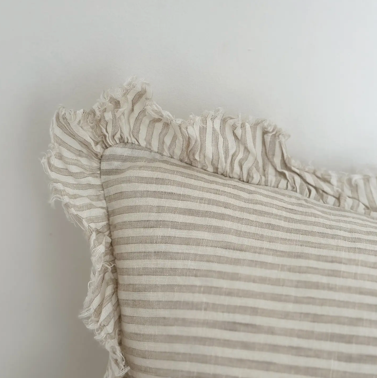 Ellenvale - Frayed Edge Linen Cushion Cover - Beige Stripe