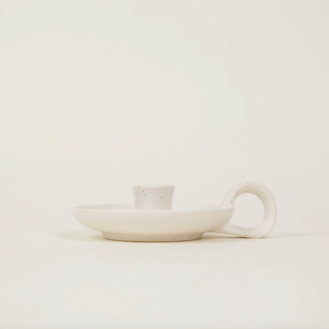 White Speckle, 1/2" Candle Holder with Handle