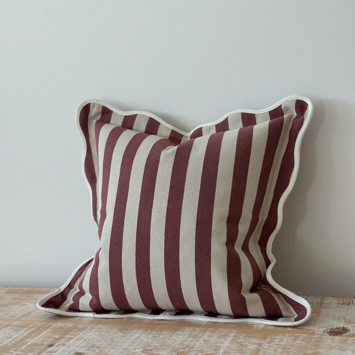 Ellenvale - Plum Scalloped Edge Stripe Cushion Cover