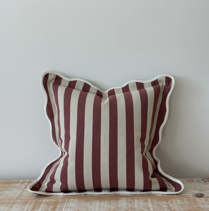 Ellenvale - Plum Scalloped Edge Stripe Cushion Cover
