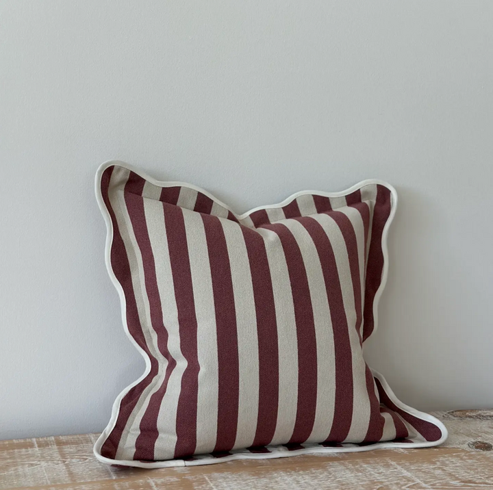 Ellenvale - Plum Scalloped Edge Stripe Cushion Cover