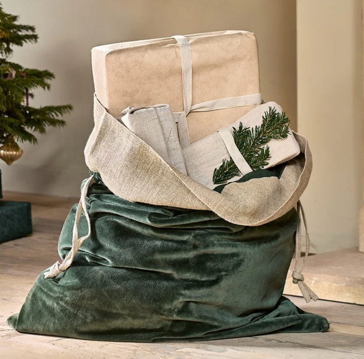 Nkuku - Karru Cotton Velvet Christmas Sack - Forest Green