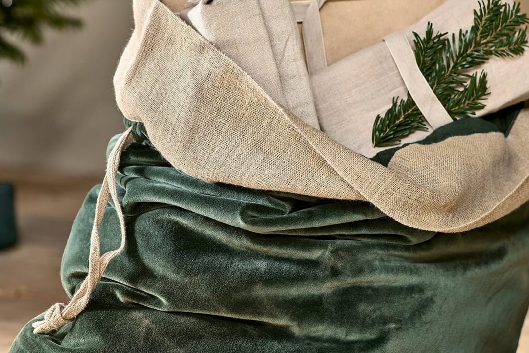 Nkuku - Karru Cotton Velvet Christmas Sack - Forest Green