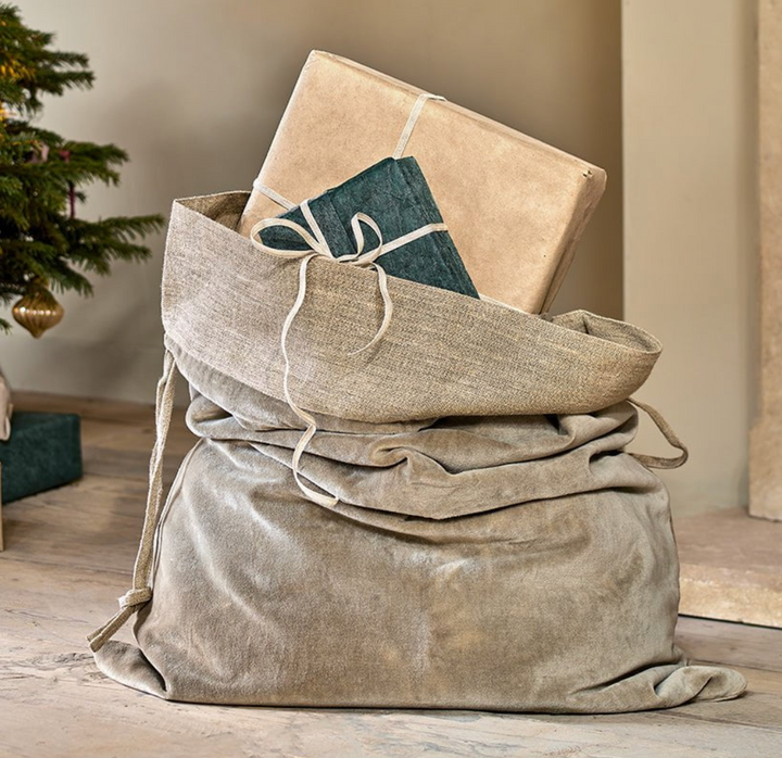 Nkuku - Karru Cotton Velvet Christmas Sack - Light Grey