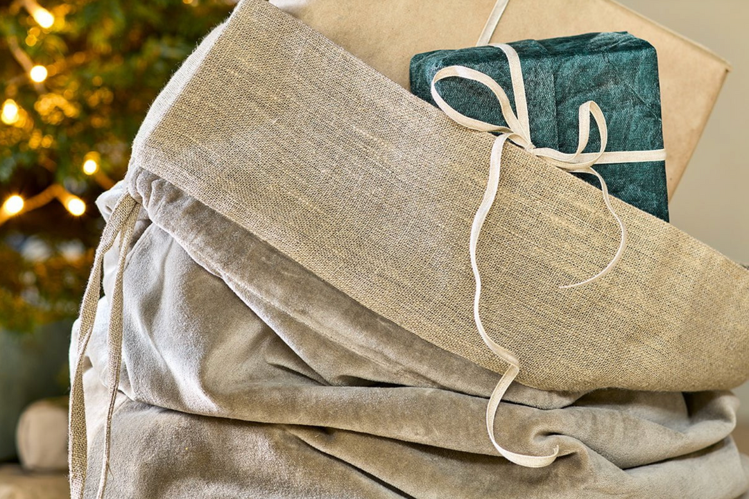 Nkuku - Karru Cotton Velvet Christmas Sack - Light Grey