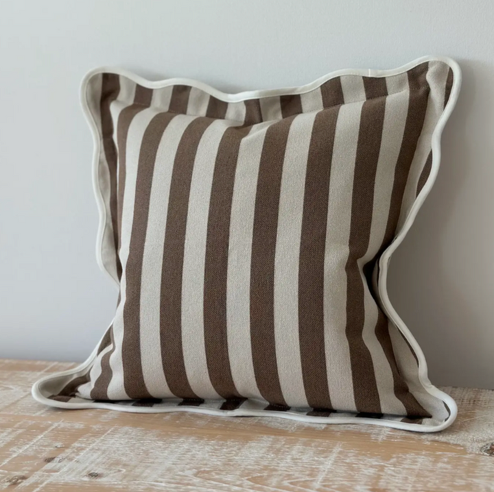 Ellenvale - Brown Scalloped Edge Stripe Cushion Cover