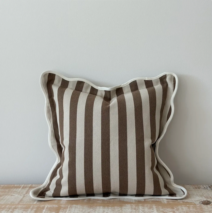 Ellenvale - Brown Scalloped Edge Stripe Cushion Cover
