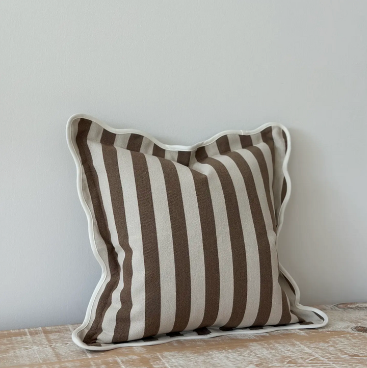Ellenvale - Brown Scalloped Edge Stripe Cushion Cover