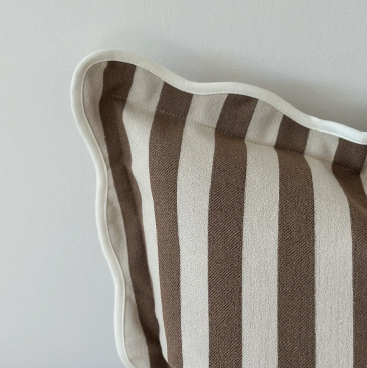 Ellenvale - Brown Scalloped Edge Stripe Cushion Cover