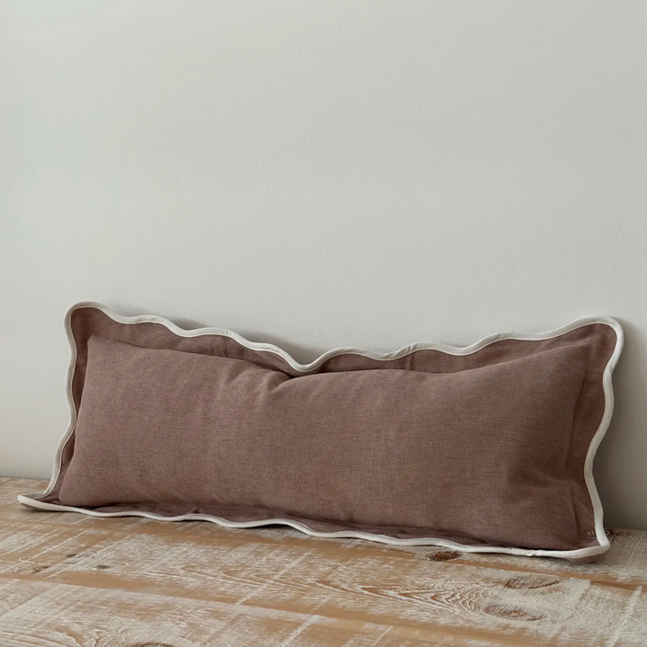 Ellenvale - Taupe Scalloped Edge Bolster Cushion Cover