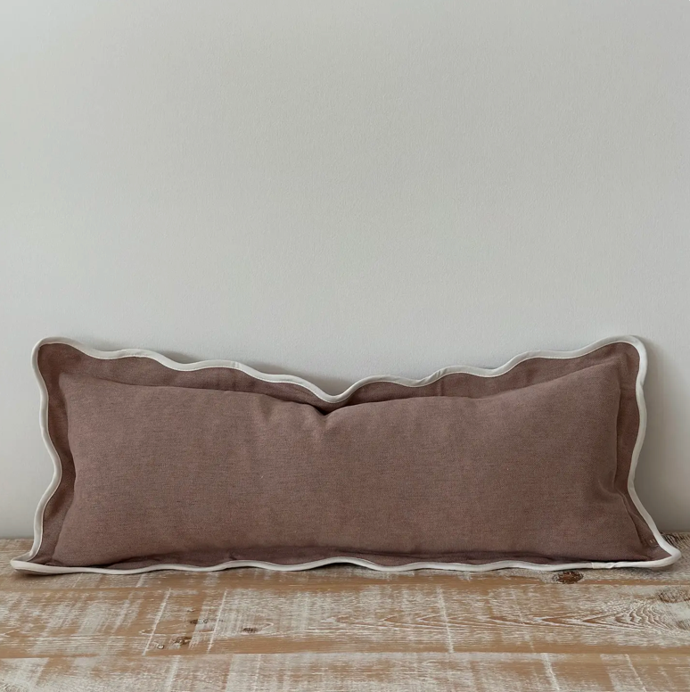 Ellenvale - Taupe Scalloped Edge Bolster Cushion Cover