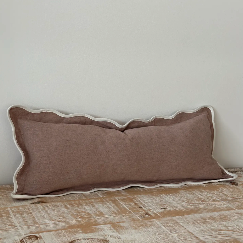 Ellenvale - Taupe Scalloped Edge Bolster Cushion Cover