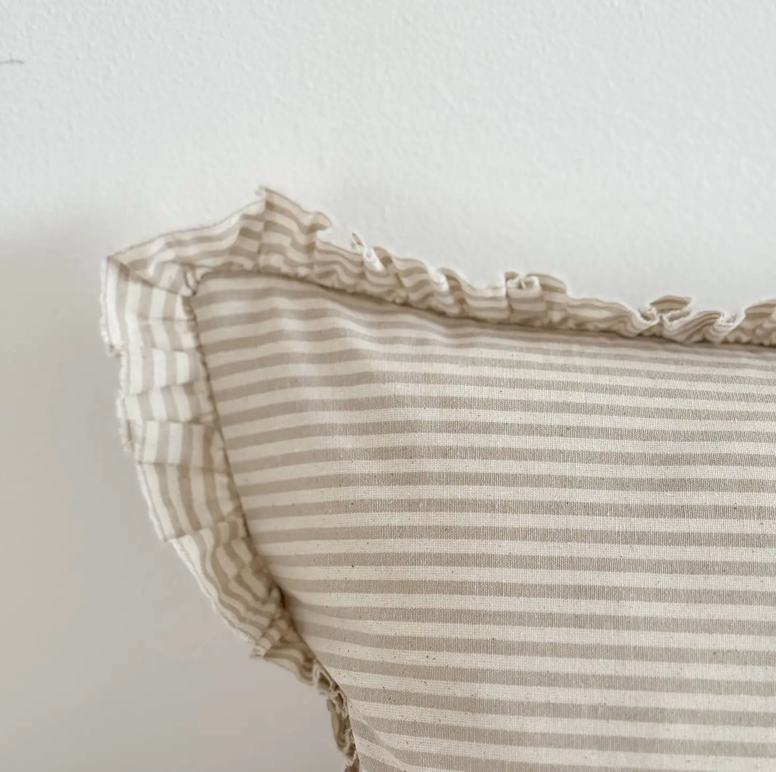 Ellenvale - Frayed Edge Bolster Cushion Cover - Beige Stripe (80x30cm)