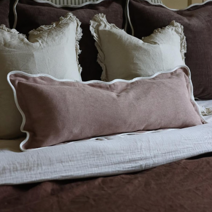 Ellenvale - Dusty Pink Scalloped Edge Bolster Cushion Cover