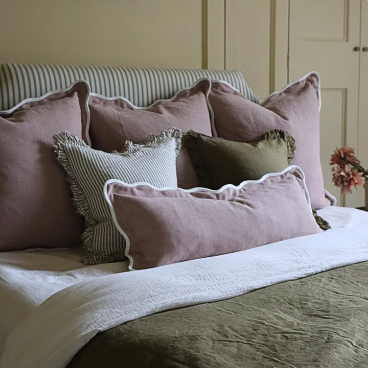 Ellenvale - Dusty Pink Scalloped Edge Bolster Cushion Cover