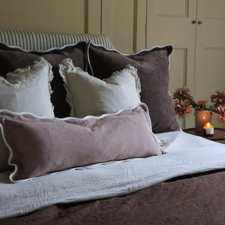 Ellenvale - Dusty Pink Scalloped Edge Bolster Cushion Cover