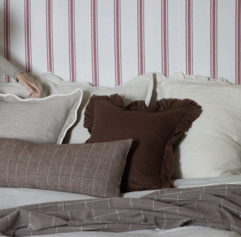 Ellenvale - Ruffled Linen Cushion Cover - Dark Brown