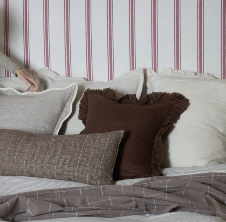 Ellenvale - Ruffled Linen Cushion Cover - Dark Brown