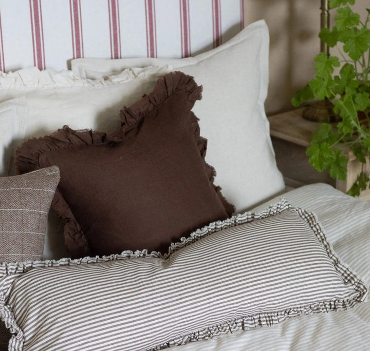 Ellenvale - Ruffled Linen Cushion Cover - Dark Brown