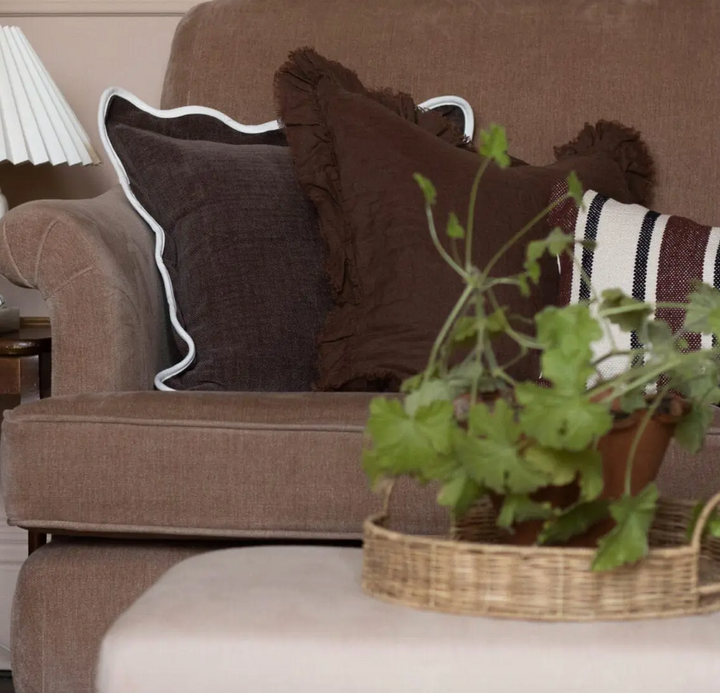 Ellenvale - Ruffled Linen Cushion Cover - Dark Brown