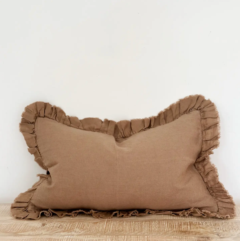 Ellenvale - Ruffled Linen Cushion Cover - Light Brown