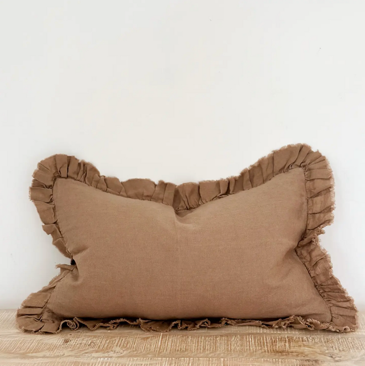 Ellenvale - Ruffled Linen Cushion Cover - Light Brown