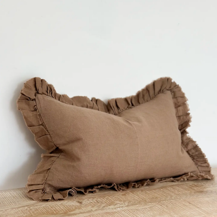 Ellenvale - Ruffled Linen Cushion Cover - Light Brown