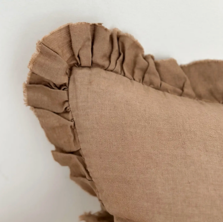 Ellenvale - Ruffled Linen Cushion Cover - Light Brown