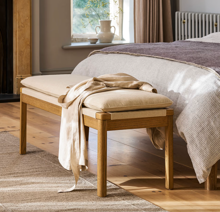 Wooden Bench With Fixed Natural Cushion