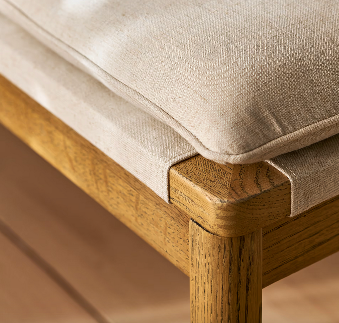 Wooden Bench With Fixed Natural Cushion