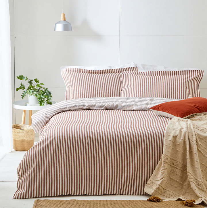 Double Striped Duvet Cover Set - Pecan