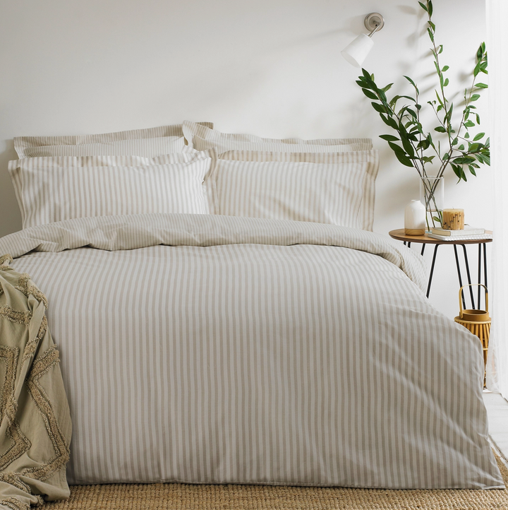 Double Striped Duvet Cover Set - Natural Beige