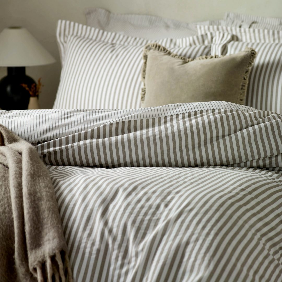 Double Striped Duvet Cover Set - Mole