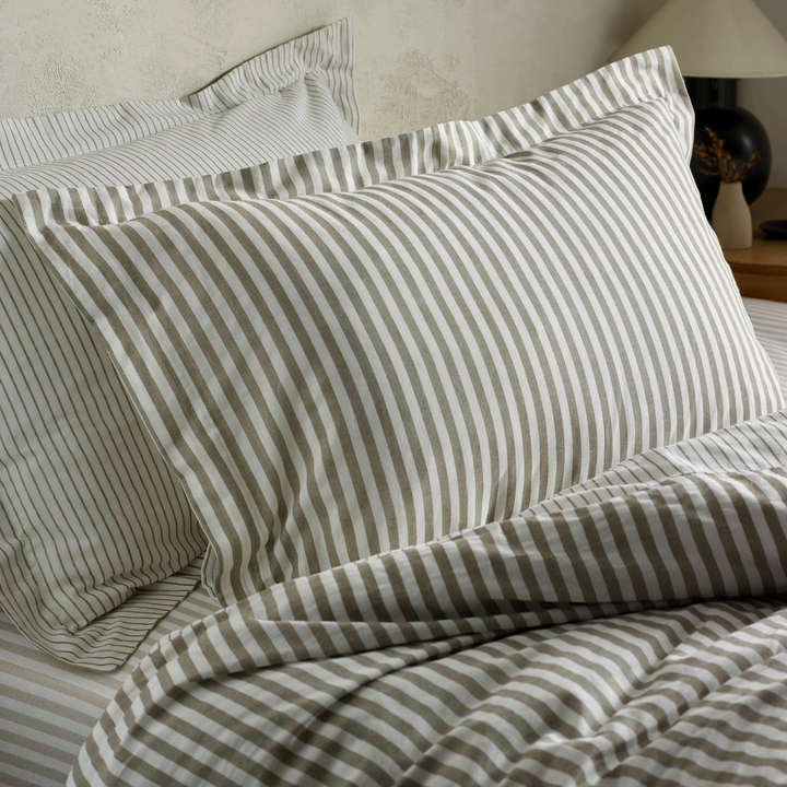 Double Striped Duvet Cover Set - Mole