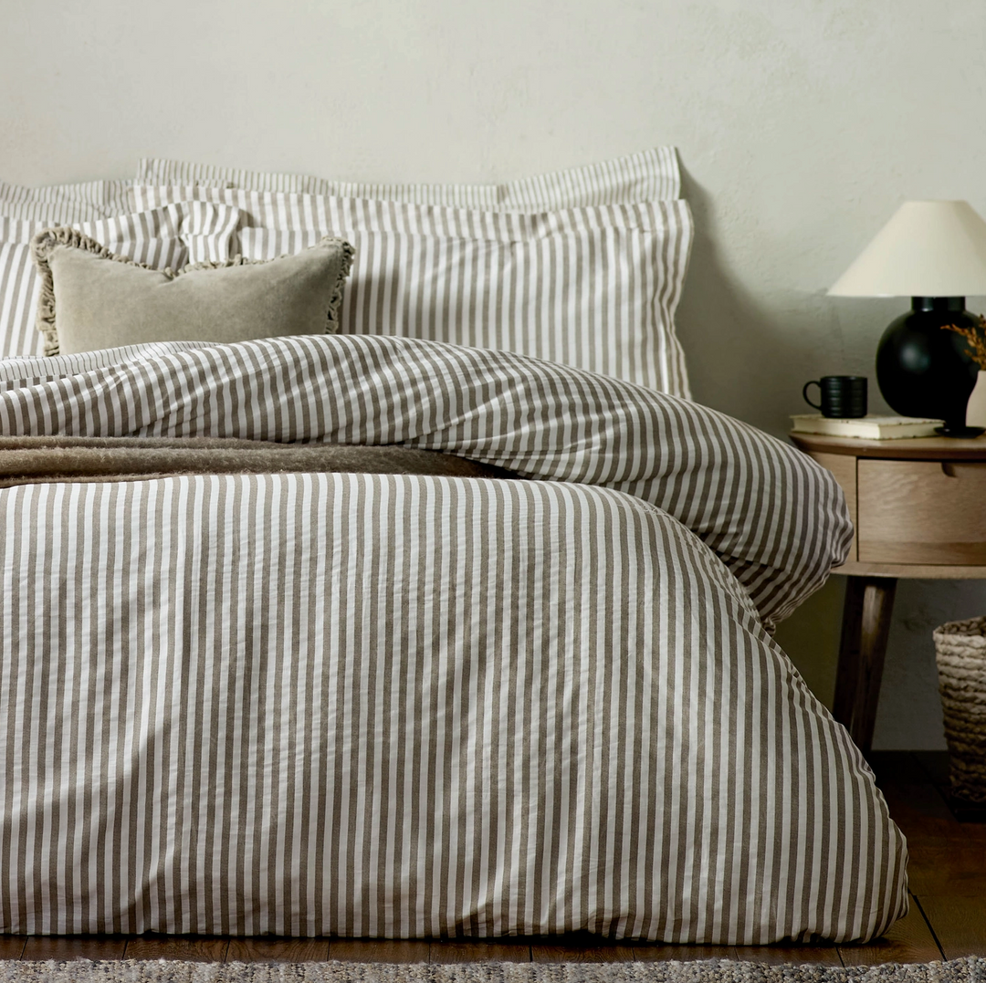 Double Striped Duvet Cover Set - Mole