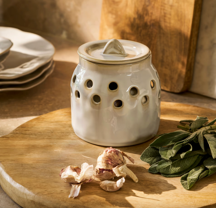 Stoneware Garlic Storage Pot - White