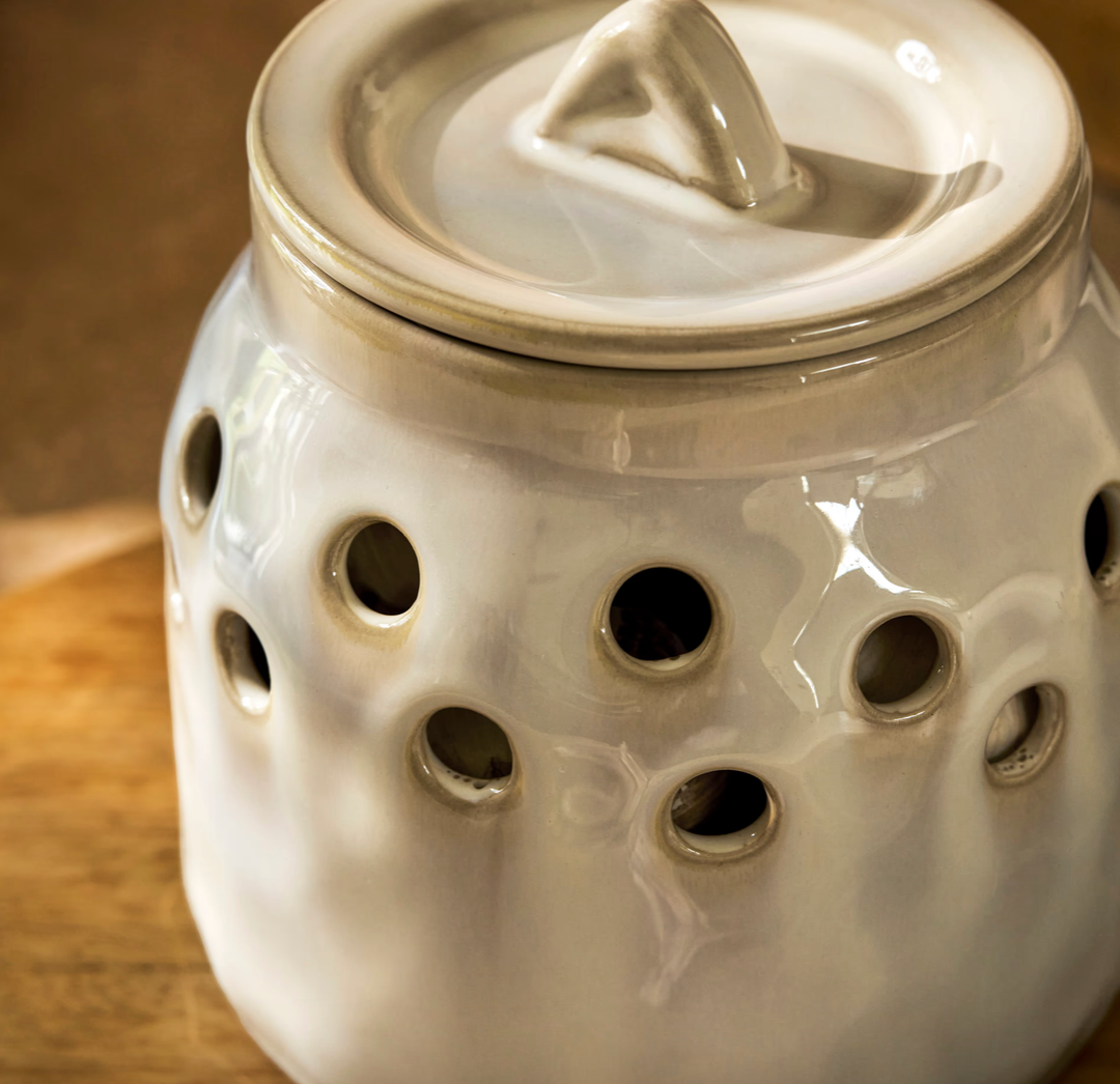 Stoneware Garlic Storage Pot - White