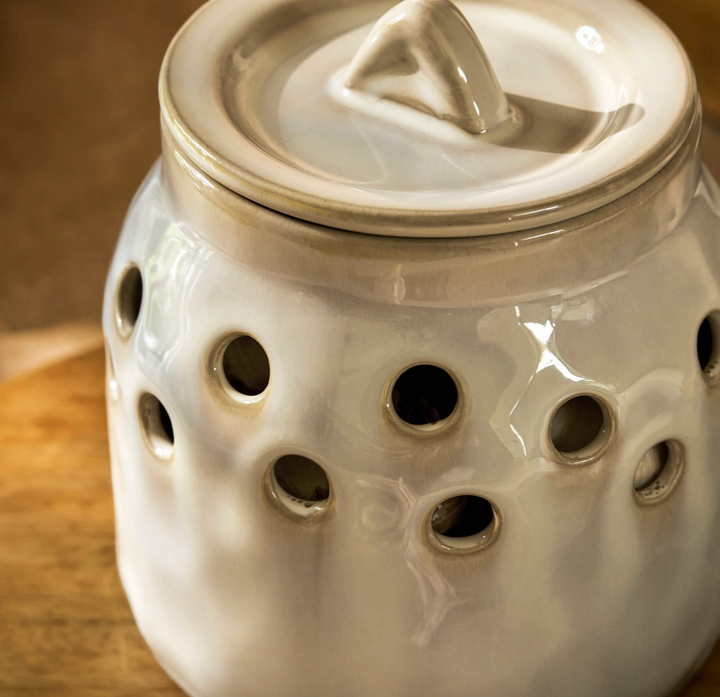Stoneware Garlic Storage Pot - White