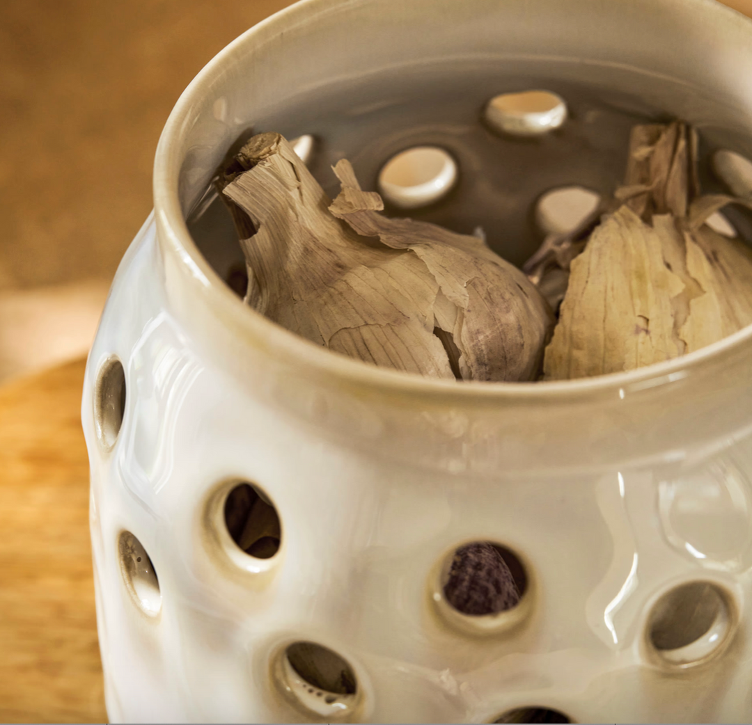 Stoneware Garlic Storage Pot - White