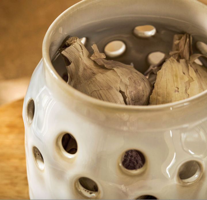 Stoneware Garlic Storage Pot - White