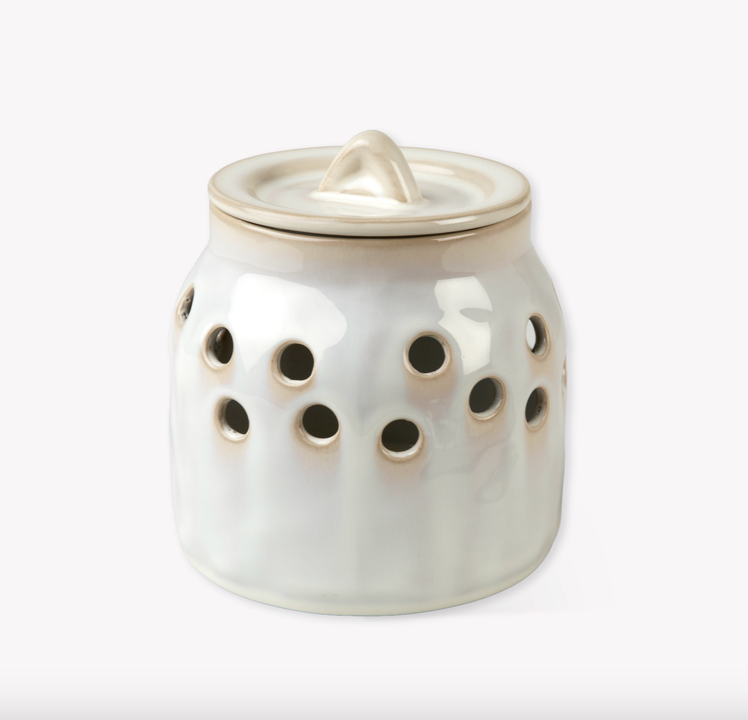 Stoneware Garlic Storage Pot - White