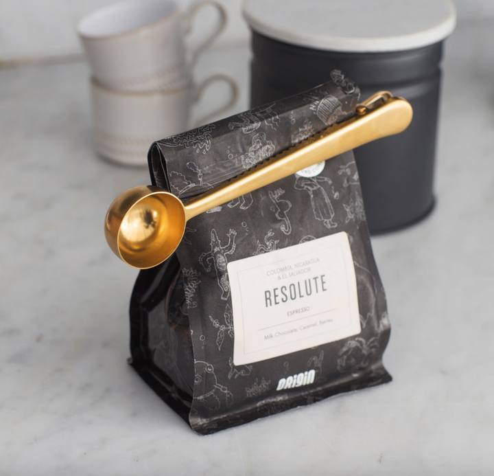 Coffee Scoop &amp; Clip - Antique Brass